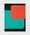 This artwork is a geometric abstract painting with a focus on clean, bold shapes and a vibrant, retro-inspired colour scheme. A large turquoise rectangle dominates the canvas, overlapping with a smaller, rounded orange rectangle in the top right corner. The shapes are set against a black background, with sharp edges contrasting the curved corners of the rectangles. The colour palette, featuring bright teal, orange, and black, evokes the feel of vintage VHS designs, creating a sense of nostalgia for analogue media and early digital aesthetics. The composition explores the interaction between solid shapes and flat colours, embodying simplicity while inviting deeper contemplation of space and form.