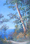 Landscape painting of gum trees, blue mountains and a winding path.