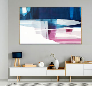 Large navy pink maroon sweeping mid century abstract diptych 