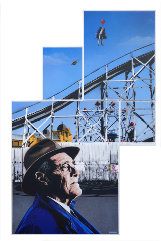 An old man walks by Luna Park whilst dreaming of being young again