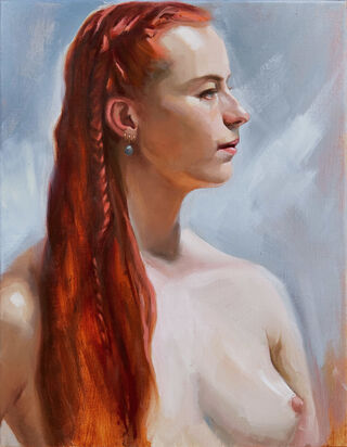 Female nude with auburn red hair