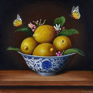 Bowl of lemons and butterflies