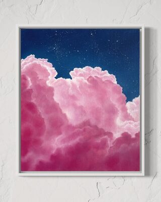 Painting of a night sky with pink clouds