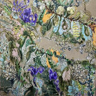 Flowers and foliage on Linen



