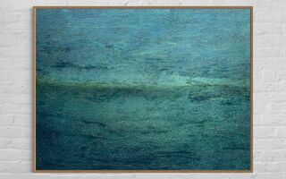 Textured abstract blue horizon over shimmering water