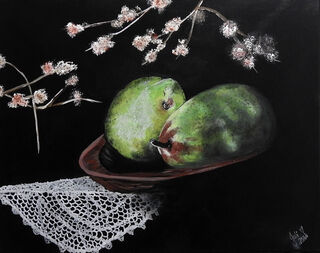 Pears and Lace on black background!