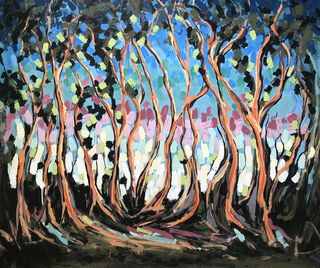 A large acrylic painting of the Australian bush on stretched canvas.