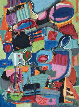 A fun, musical, lively, colorful abstract jazzy small artwork