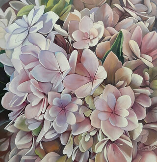 Hi everyone, hope you enjoy this painting titled 'Abundance'. These beautiful hydrangeas are from my home garden. It's special variety consists of numerous delicate pastel toned petals thriving in the sun.  Thank you so much for viewing my artwork.