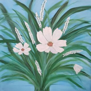 Simple white posy amidst greenery