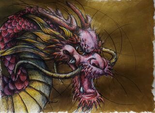 Gold, yellow and red Chinese Dragon with a gold background 