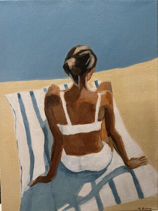 sunbather on stripe towel