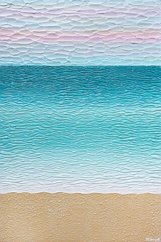 textured abstract beach blues onto peachy pink hues 