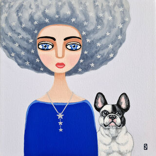 Woman and French bulldog