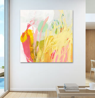 Yellow pink and green expressive brushstrokes depicting the energy and growth of flora