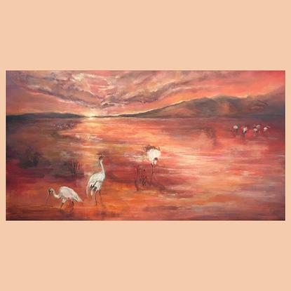 (CreativeWork) Cranes in Sunset by Tullia Williams. Oil. Shop online at Bluethumb.