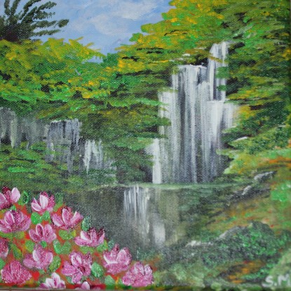 (CreativeWork) Waterfall by Sashi Muhunthan. Acrylic. Shop online at Bluethumb.