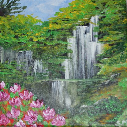 (CreativeWork) Waterfall by Sashi Muhunthan. Acrylic. Shop online at Bluethumb.