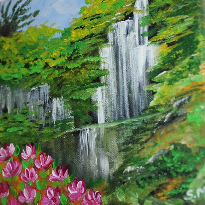 (CreativeWork) Waterfall by Sashi Muhunthan. Acrylic. Shop online at Bluethumb.