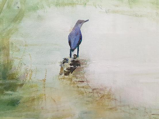 (CreativeWork) Blue Heron by Lynne Gillard. Oil. Shop online at Bluethumb.