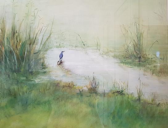 (CreativeWork) Blue Heron by Lynne Gillard. Oil. Shop online at Bluethumb.