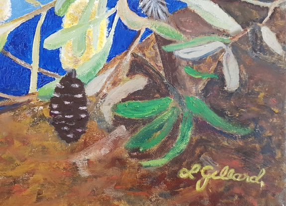 (CreativeWork) Banksias by Lynne Gillard. Oil. Shop online at Bluethumb.