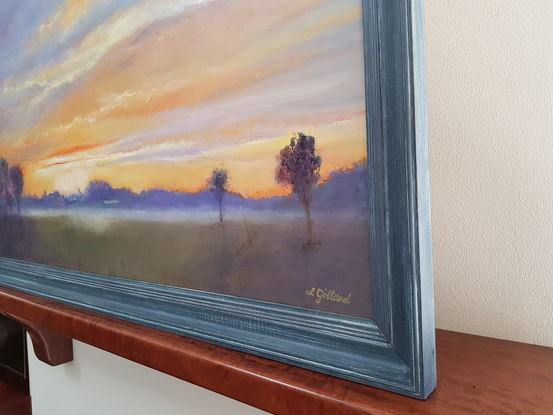 (CreativeWork) Sunrise on Foggy Morning by Lynne Gillard. Oil. Shop online at Bluethumb.