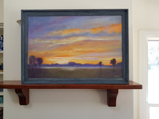 (CreativeWork) Sunrise on Foggy Morning by Lynne Gillard. Oil. Shop online at Bluethumb.