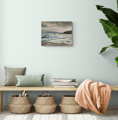 Stormy coastal surf and beach scene