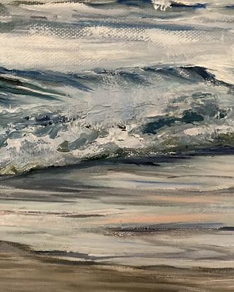 Stormy coastal surf and beach scene