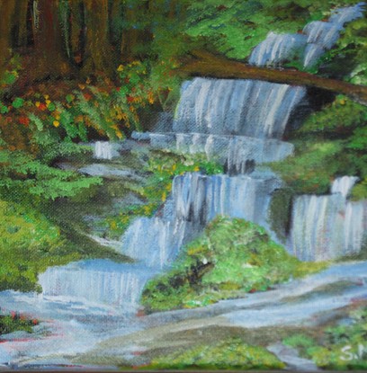 (CreativeWork) River by the forest by Sashi Muhunthan. Acrylic. Shop online at Bluethumb.