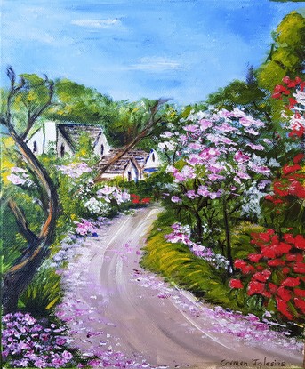 (CreativeWork) The house around the bend by Carmen Iglesias. Acrylic. Shop online at Bluethumb.