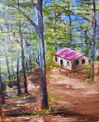 (CreativeWork) The old cabin by Carmen Iglesias. Oil. Shop online at Bluethumb.