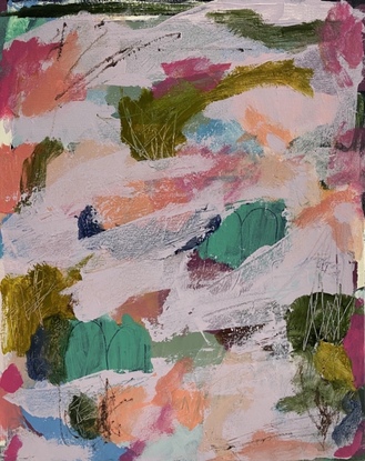 Colourful abstract with texture and mark making