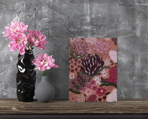 (CreativeWork) Dusty Flowers by Chelsea Dawson. Acrylic. Shop online at Bluethumb.