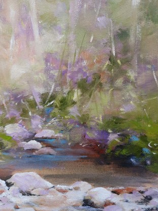 Oil painting, landscape with small creek in Australian bush by Victoria Collins