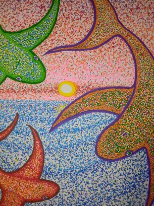 (CreativeWork)  The Sky Whale's Sunset by stephen harris. Acrylic. Shop online at Bluethumb.