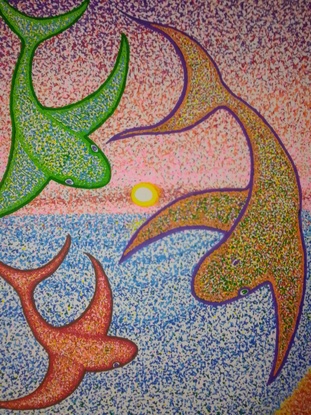 (CreativeWork)  The Sky Whale's Sunset by stephen harris. Acrylic. Shop online at Bluethumb.