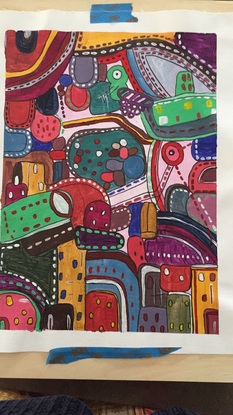 (CreativeWork)  A Walk in the city  by amna amin. Acrylic. Shop online at Bluethumb.