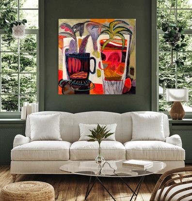 Large bold semi abstract flower pots