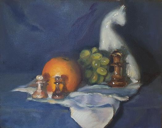 (CreativeWork) chess and oranges  by Leah Wood. Oil. Shop online at Bluethumb.