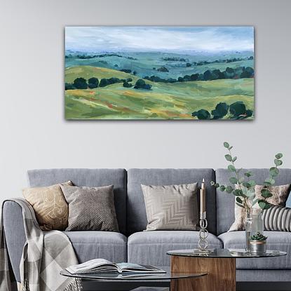 (CreativeWork) Countryside Along the Hume by Eve Sellars. Acrylic. Shop online at Bluethumb.