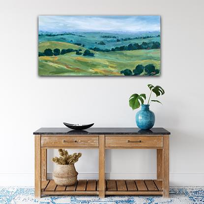 (CreativeWork) Countryside Along the Hume by Eve Sellars. Acrylic. Shop online at Bluethumb.