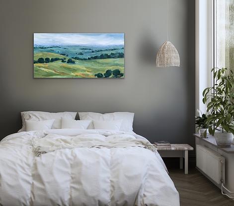 (CreativeWork) Countryside Along the Hume by Eve Sellars. Acrylic. Shop online at Bluethumb.