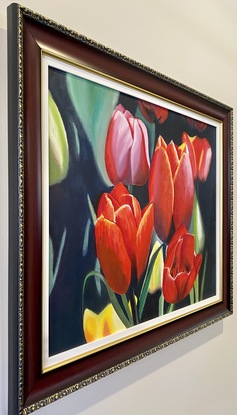 (CreativeWork) Red Tulips by Liz Lane. Oil. Shop online at Bluethumb.