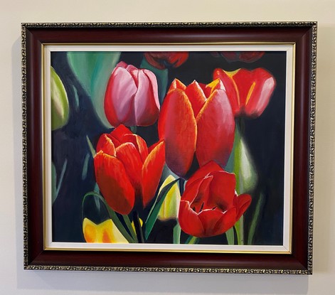 (CreativeWork) Red Tulips by Liz Lane. Oil. Shop online at Bluethumb.