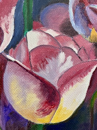 (CreativeWork) A Bunch of Tulips by Liz Lane. Oil. Shop online at Bluethumb.