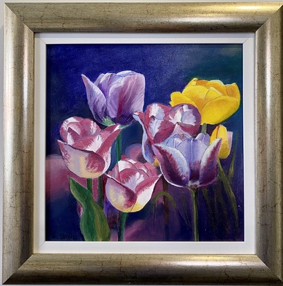 (CreativeWork) A Bunch of Tulips by Liz Lane. Oil. Shop online at Bluethumb.