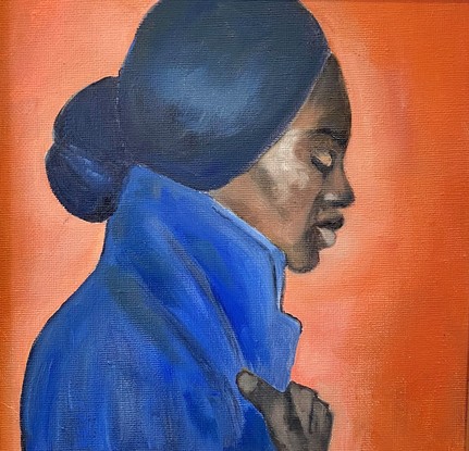 (CreativeWork) Pensive by Liz Lane. Oil. Shop online at Bluethumb.