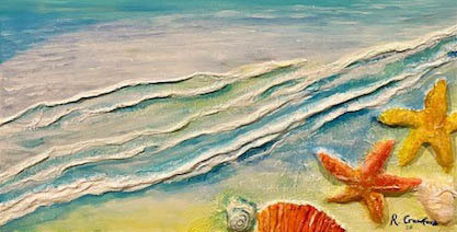 (CreativeWork) Sea Shells on a Shore  by Rebecca Crawford. Acrylic. Shop online at Bluethumb.